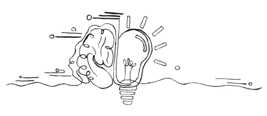 Abstract line art of brain and lightbulb symbolizing creativity and innovation, no editable stroke