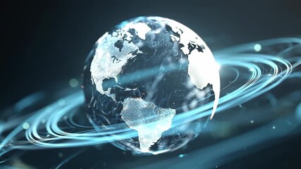 Digital globe earth technology network data blue glowing futuristic world with swirling lines, innovation, global science, abstract modern internet connection, energy visualization, and dynamic - Powered by Adobe