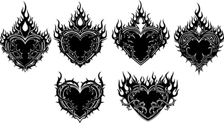 Fototapeta premium Flaming Heart Tattoo Design Set