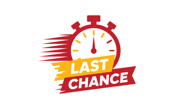 A red stopwatch icon with a last chance banner indicating time is running out
