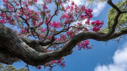 pink tree with blue sky background