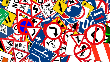collage of various road traffic signs and symbols