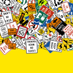 colorful collection of various road traffic signs