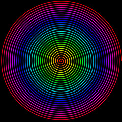 abstract colorful spiral concentric circles on black