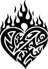 Tribal Flaming Heart Tattoo Design Set