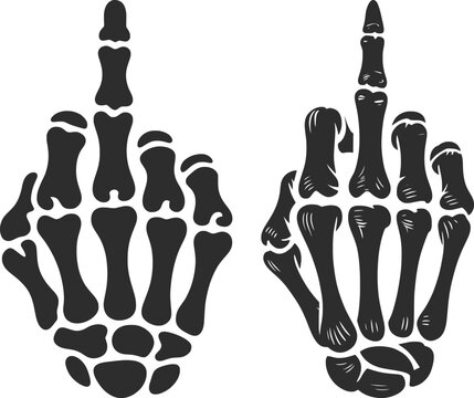 Skeleton Middle Finger Hand Bones Gothic Illustration.