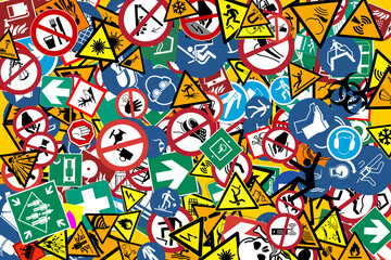 vibrant colorful safety warning signs pattern background