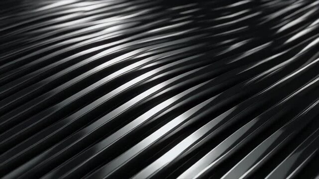 Abstract Dark Metallic Ribbed Surface With Reflective Light Pattern