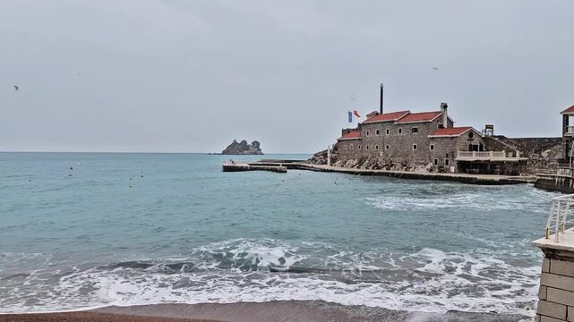 Winter Sea in Petrovac Without People