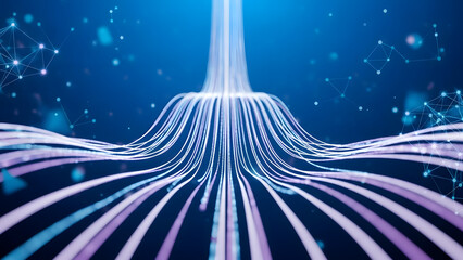 A vibrant digital illustration of glowing lines in space