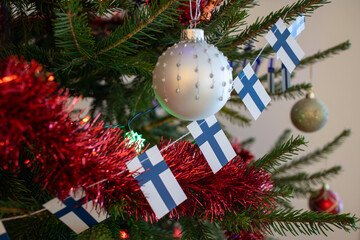 Christmas tree with Finnish flags