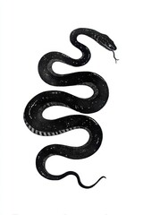 Fototapeta premium Minimalist illustration of a coiled black snake on pristine white space