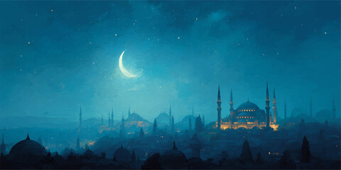 Festive greeting card for Muslim holy month Ramadan Kareem.