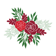 Rich Red Roses with Lush Green Foliage &mdash; Stylish Floral Vector Illustration