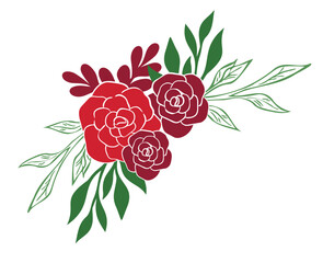 Bold Red Roses with Delicate Foliage &mdash; Stylish Floral Vector Arrangement