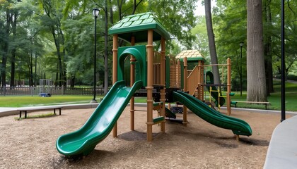 Vibrant playground with safe features, Modern outdoor play equipment for communities