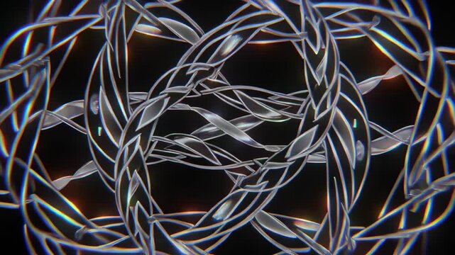 Silver Geometric Shape with Rainbow Reflection on Black Background