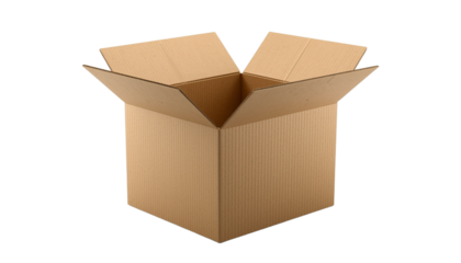 An open cardboard box on transparent background for packaging and shipping concepts