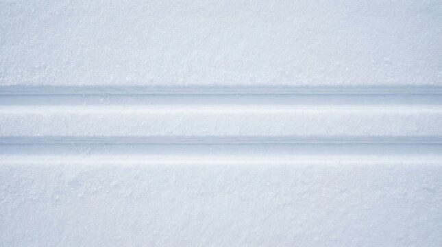 Close up of parallel cross-country ski tracks on fresh white snow. A minimalist winter texture background representing outdoor sports. Ideal for seasonal wallpapers and sport concepts.