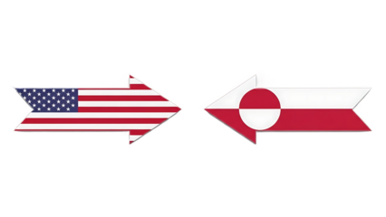 An American flag arrow pointing to a Japanese flag arrow on transparent background