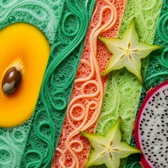 Tropical fruit bubbles and foam in macro detail creating vibrant fizz texture for modern design inspiration