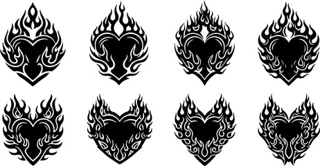 Fototapeta premium Tribal Fire Flame Symbol Set – Black Flame Emblem Vector Icons
