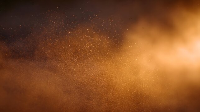 Abstract brown haze with swirling golden dust particles illuminated by soft light