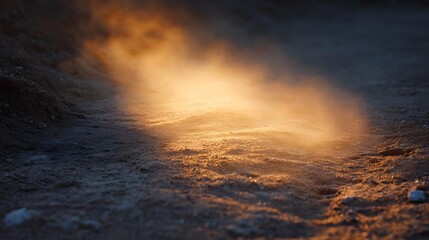 Fototapeta premium Golden dust particles illuminated by a warm sunbeam at dusk