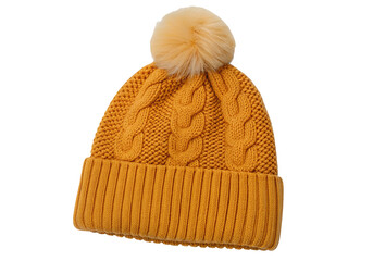 Vibrant orange knit beanie with fluffy pom-pom