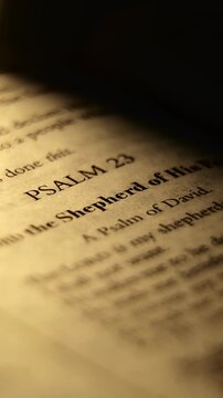 Close up of psalm 23 verse in the holy bible
