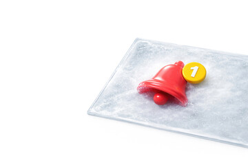 A red notification icon frozen in ice. Space for text.