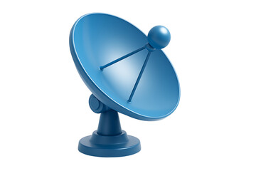 3D Rendered Blue Satellite Dish Antenna with Dish Stand and Spherical Feed Horn Isolated Illustration on white background