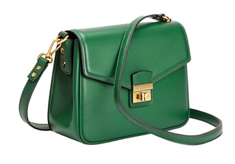 Elegant green leather crossbody bag with gold hardware