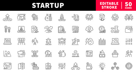 Startup editable line icons set. business and entrepreneurship symbols