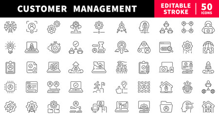 Customer management editable line icons set. client and service symbols