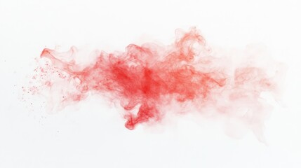 Red powder smoke on a white background. The scene captures a vibrant explosion of color, creating a dynamic and energetic visual effect.