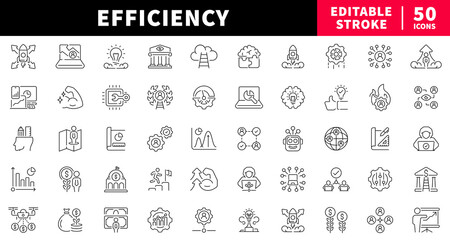 Efficiency editable line icons set. productivity and workflow symbols