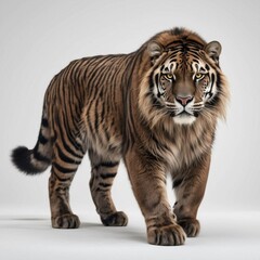 Obraz premium Tiger-lion big catlike on white background