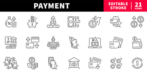 Payment editable line icons set. finance and transaction symbols