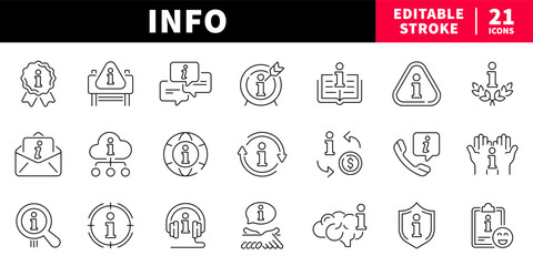 Information editable line icons set. data and help symbols