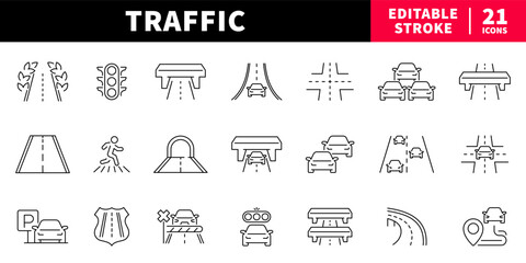 Traffic editable line icons set. road and transport symbols © Jocelyn_Flores