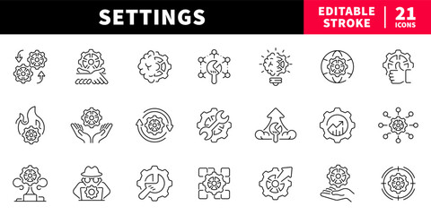 Settings editable line icons set. configuration and control symbols