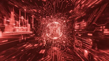 Abstract red digital circuitry tunnel visualization for technology and data concepts - Powered by Adobe