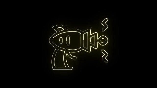 Glowing neon line blaster animated icon. Futuristic weapon animation HD video isolated on black background