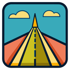 Title: A road sign with a yellow and black road leading to a tunnel with two clouds above