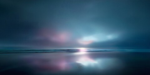 Dreamy seascape reflects a soft, ethereal glow on tranquil water.