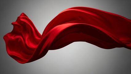 A vibrant and flowing piece of red fabric appears to be caught in mid-air against a neutral gray background creating a dynamic movement effect