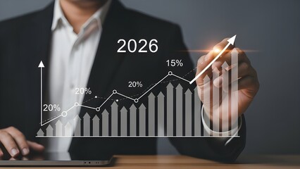 Businessman analyzing future growth trends in 2026