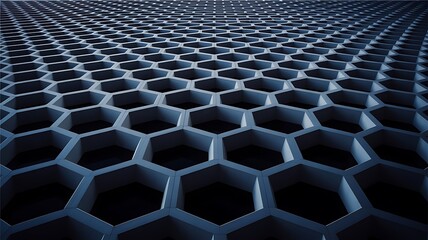 Abstract architectural facade featuring a deep repeating pattern of dramatic hexagonal cells creating strong geometric shadow and light contrast
