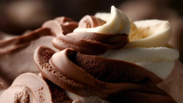Delicious double chocolate and vanilla swirl ice cream texture